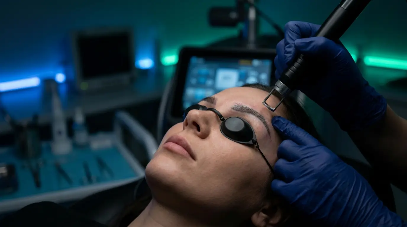 Dr. Marcelo realizando remoção de micropigmentação